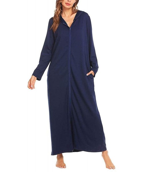Robes Women Sleepwear Long Robe Long Sleeve Dressing Gown Zip Front Hooded Bathrobe Bathroom Kimono Robes Homewear Darkgrey -...