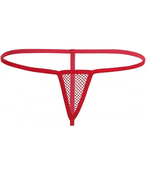 Panties Woman Fishnet Lingerie Sheer Micro G-String Thong Underwear Low Rise V-String T-Back Panties - Red - CJ18WW3TH4D