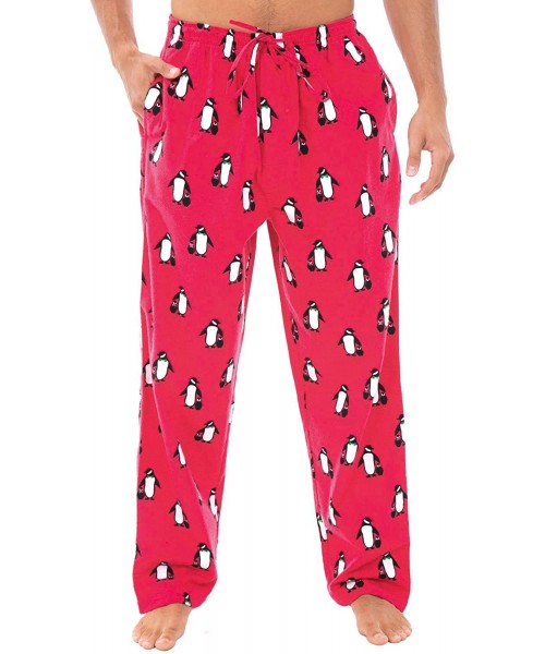 Sleep Bottoms Men's Lightweight Flannel Pajama Pants- Long Printed Cotton Pj Bottoms - Penguin Family Christmas Mother and Ch...