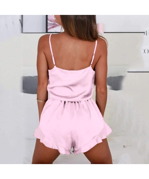 Sets Women Sexy Pajama Sets Lingerie Nightwear Lace Trim Cami and Shorts Two Piece Sleepwear - G-pink - C119DWOIUO6
