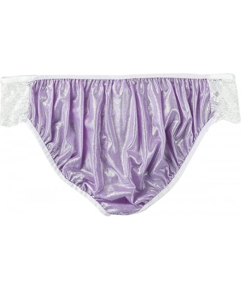 Briefs Men's Shiny Metallic Frilly Floral Lace Bikini Briefs Sissy Panties Knickers Underwear - Purple - C518RDXYSU8