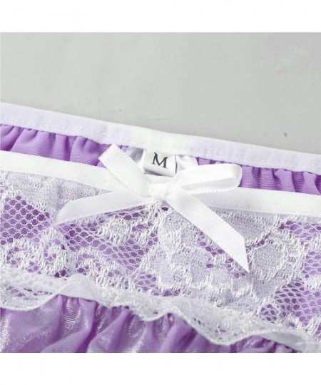 Briefs Men's Shiny Metallic Frilly Floral Lace Bikini Briefs Sissy Panties Knickers Underwear - Purple - C518RDXYSU8