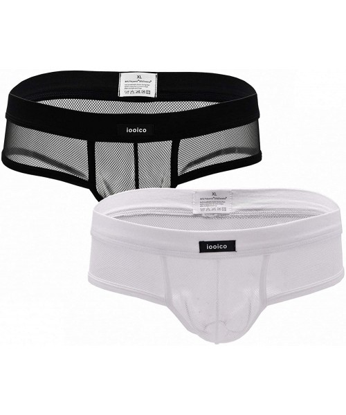 Briefs Men's Underwear- Soft Mesh Thongs G-Strings See Through Briefs - Fishnet Design - Color1 Black+white - CY18I3WSQML