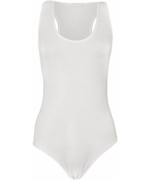 Shapewear Womens Sleeveless Muscle Racer Back Leotard Bodysuit Ladies Fancy Dance Party Wear Vest Top S/L - White - CK18CR359GZ