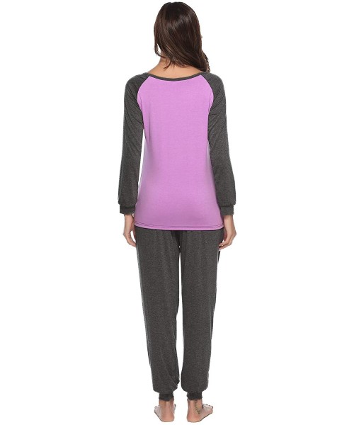 Sets Women's Cotton Long Sleeve Pajamas Set Soft Sleepwear Loungewear - Y-purple - CH18M98738O