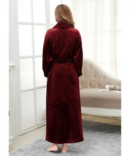 Robes Womens Long Fleece Robes Luxurious Plush Bathrobe Full Length Pajamas Sleepwear - Wine Red - CZ18I5K7I57