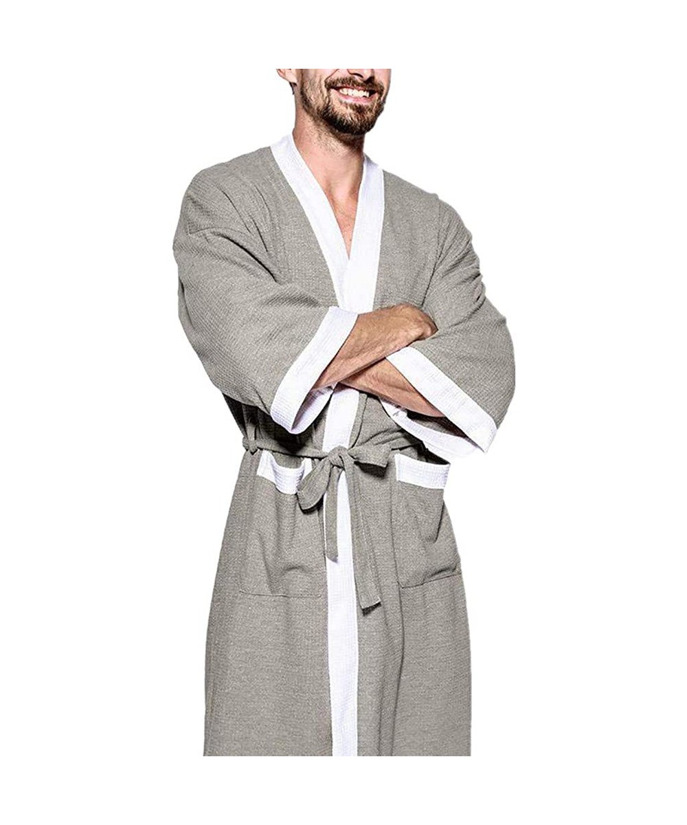 Robes Men Bathrobe Soft Sleepwear Lightweight Loose Gown - Gray/White - CF18X4MLM3N