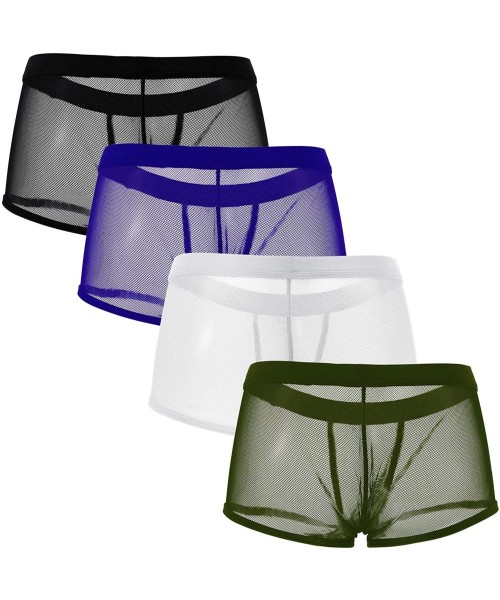 Boxer Briefs Men's Mesh Boxer Briefs- 4 Pieces Transparent Underwear See Through Low Rise Trunks Breathable Underpants - Blac...