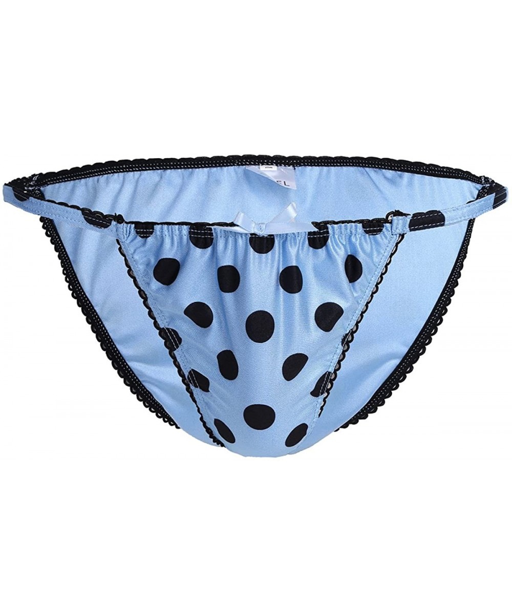 Bikinis Mens Sissy Bow Special Night Tanga Briefs Strings Bikini Underwear - Sky Blue - C5189X654CL