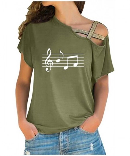 Nightgowns & Sleepshirts Cross Shoulder T-Shirt- Ladies Casual Irregular Short Sleeve Blouse top - C-green - CK1944R54YH