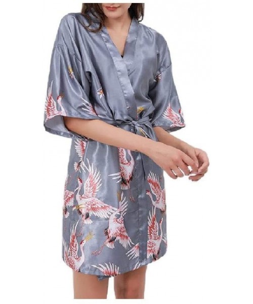 Robes Women's Lounger Sleepwear Print Pajamas Charmeuse V Neck Robe AS6 L - As6 - CI19DCU3UWW
