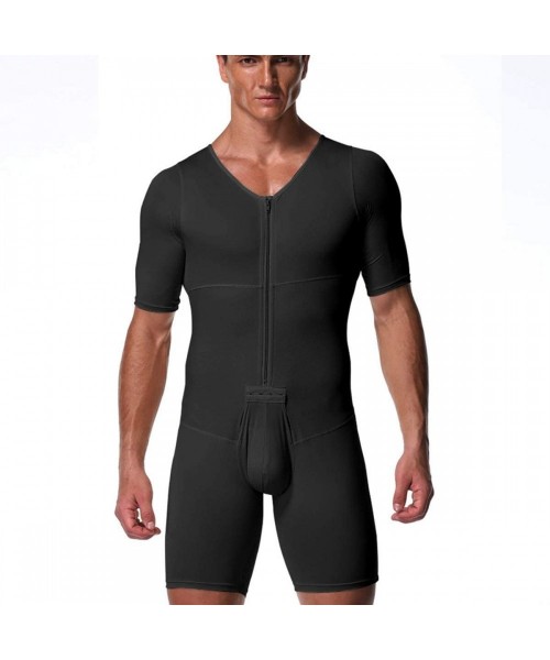 Shapewear Body Shaper for Men Control Bodysuit Butt Lifter Front Zipper One-Piece Short Sleeve-Black- (S-6Xl) Black-XXL - Bla...