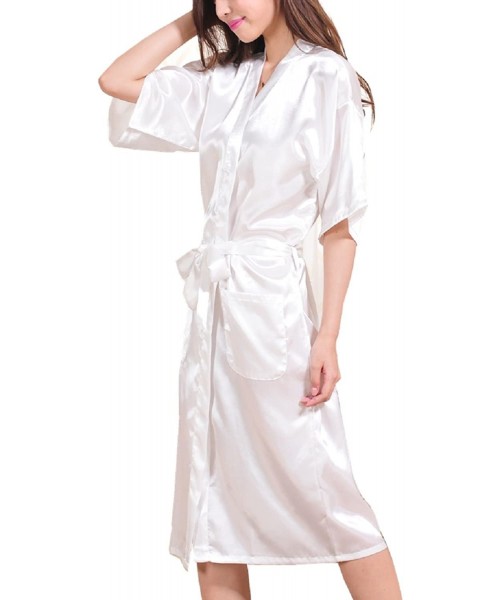 Robes Women's Satin Sleep Robe Dressing Kimono Gown- Bathrobe for Women Long Style - White - CV1848Y7572