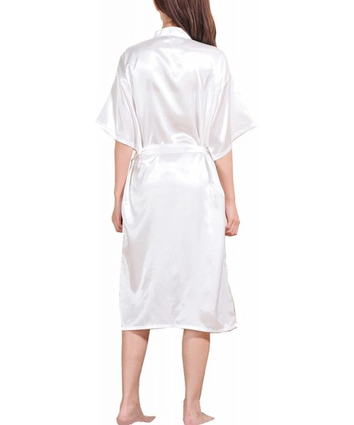 Robes Women's Satin Sleep Robe Dressing Kimono Gown- Bathrobe for Women Long Style - White - CV1848Y7572