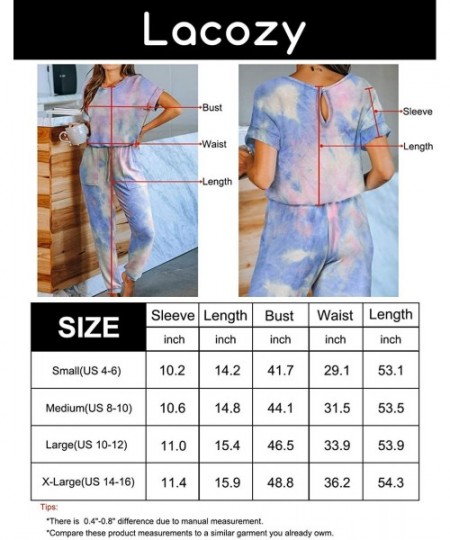 Sets Womens Tie Dye Printed One Piece Long Pajamas Keyhole Short Sleeve Casual Jumpsuit Loungewear Nightwear - Z-black - C919...