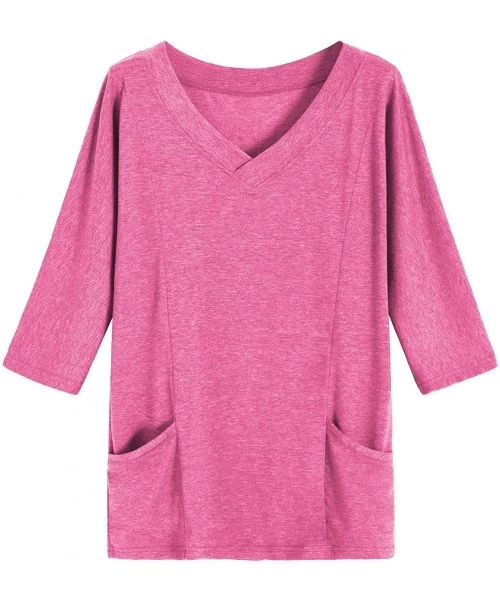 Tops Women's 3/4 Sleeves Sleep T-Shirt Lounge Tops with Pockets - Boysenberry - C718A74S8I3