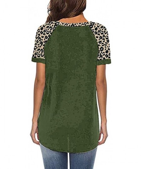 Thermal Underwear Women's Short Sleeve Crew Neck Leopard Patchwork Tunics Casual Loose T-Shirts Tops Blouses - Army Green Tee...