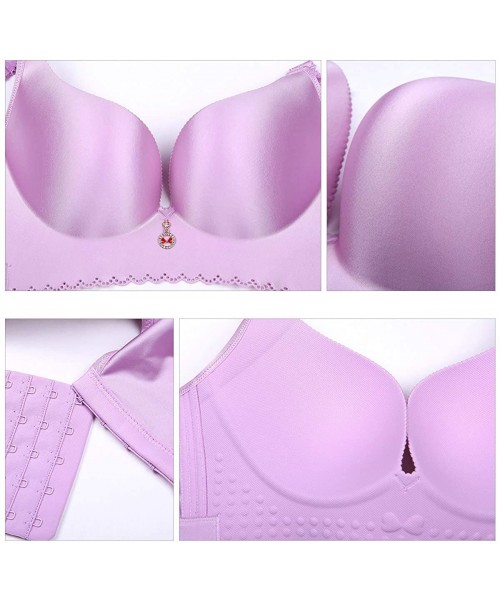 Bras Women's Wireless Push Up Bras Plus Size Padded Cleavage Bras Sexy Lingerie - Purple - CV196OTO9O3