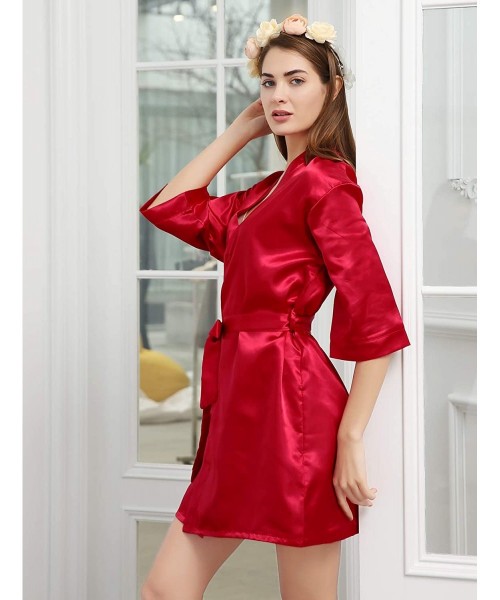 Robes Women Satin Kimono Robe for Bride Bridesmaid Robes Pajamas Wedding Party with Gold Glitter - Claret red maid of Honor -...