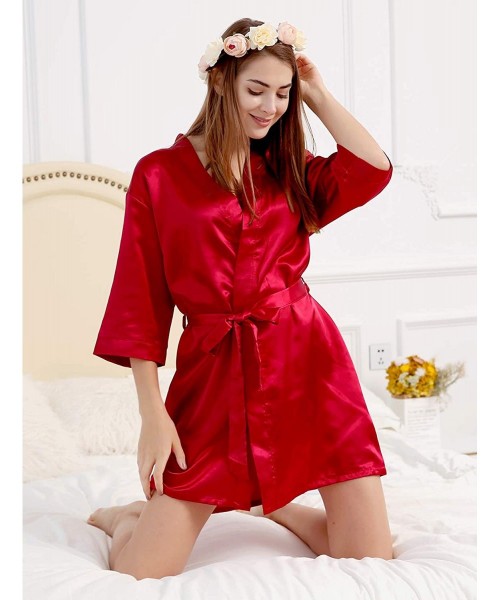 Robes Women Satin Kimono Robe for Bride Bridesmaid Robes Pajamas Wedding Party with Gold Glitter - Claret red maid of Honor -...