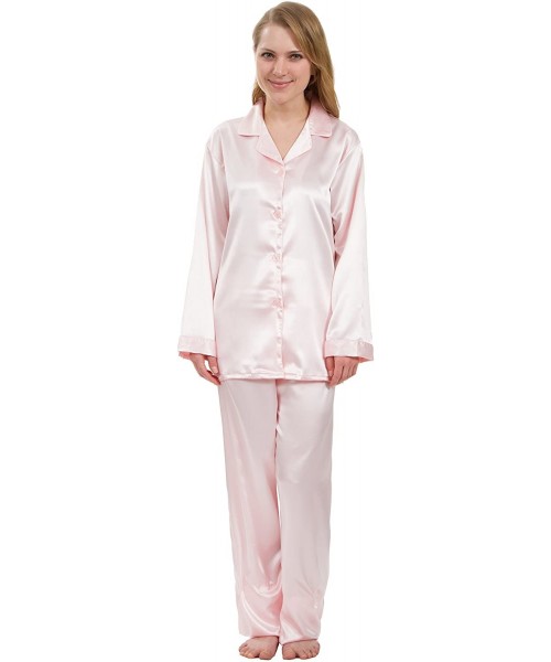Sets Classic Women's Satin Pajama Set - Pink - C712J9YSC5J
