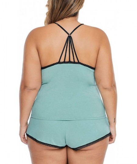 Sets Women Plus Size Pajamas Cami Shorts Set Nightwear Sexy Lace Lingerie Sleepwear - Green - CO18WTNAI82