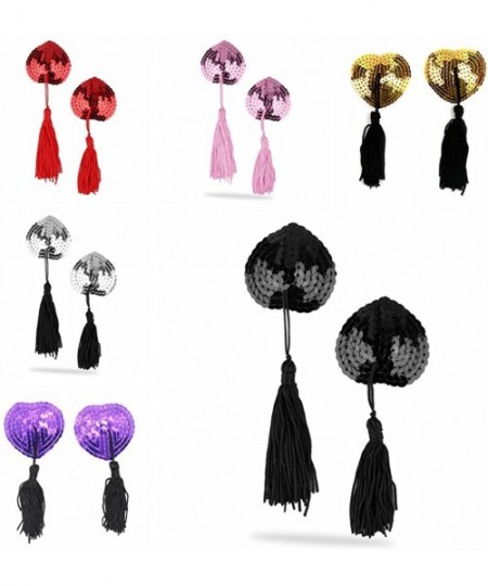 Accessories Women's Sequin Lingerie Breast Bra Stickers Adhesive Breast Petal Pasty with Tassel - Pink - C318CCILK74