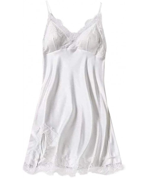 Garters & Garter Belts Women Sexy Satin Sling Backless Sleepwear Lingerie Lace Nightdress Underwear - White - CW197QGAYTU