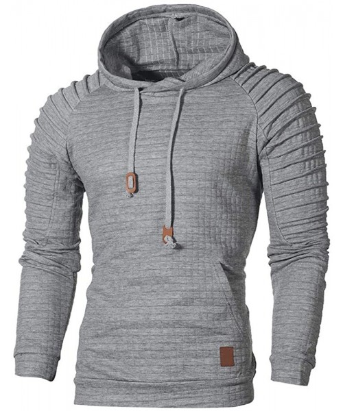 Thermal Underwear Big Men's Solid Drawstring Hoodie Pullover Autumn Lightweight Front Pocket Hooded Sweatshirt - Gray - CP18L...