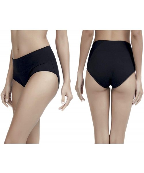 Panties Women's High Waist Full Briefs Tummy Control Cotton Hipster Panties Underwear 6 Pack - 6 Black - C418TRU2RNM