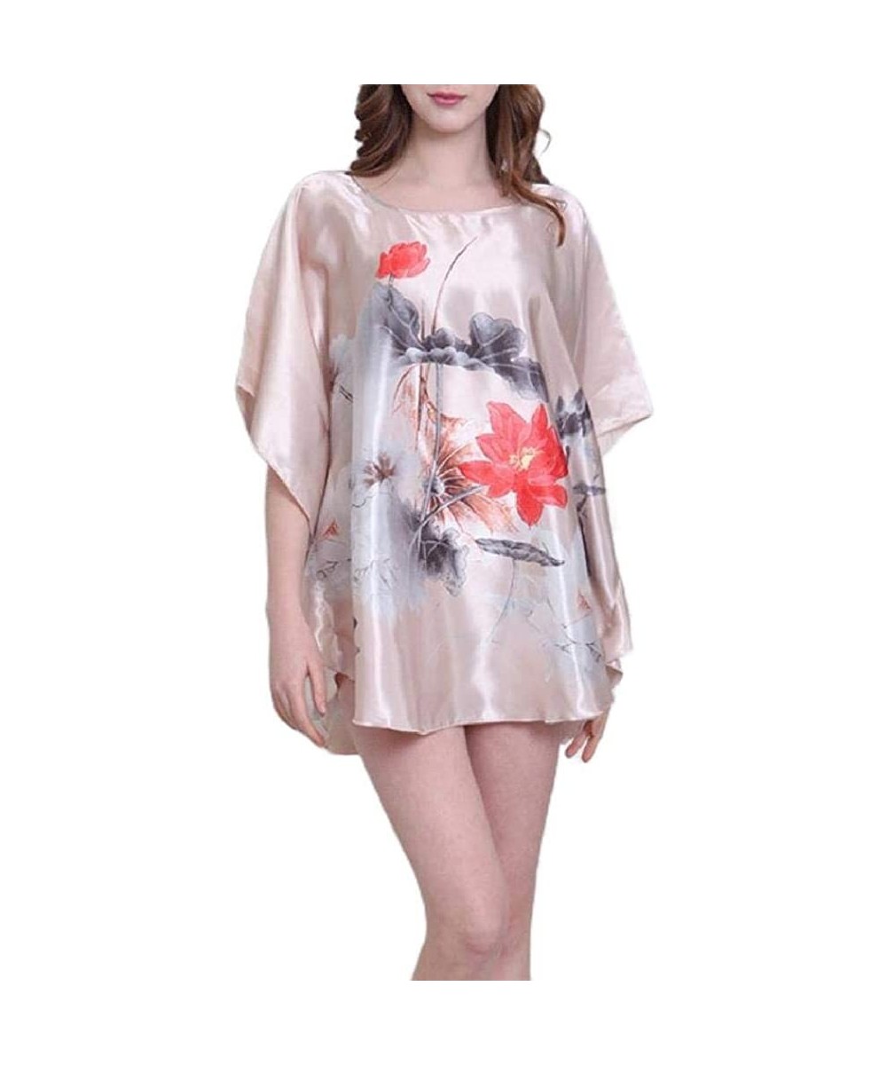 Nightgowns & Sleepshirts Women Printed Soft Casual Sleeping Dress Comfy Charmeuse Chemise - 1 - CS18A5N90N9