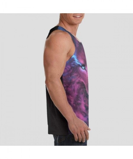 Undershirts Men's Soft Tank Tops Novelty 3D Printed Gym Workout Athletic Undershirt - Pink and Blue Cool Wolf Moon Art - CI19...