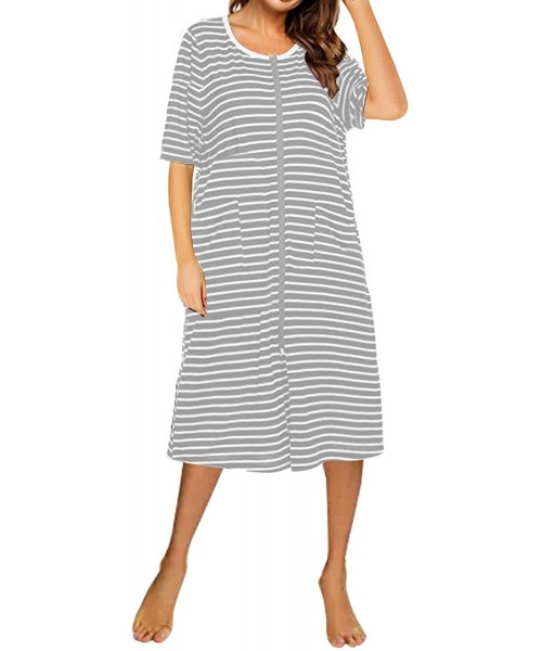 Nightgowns & Sleepshirts Pajamas for Women Zipper Front House Robe Coat Soft Duster House Dress Loungewear Sleepwear - Grey -...