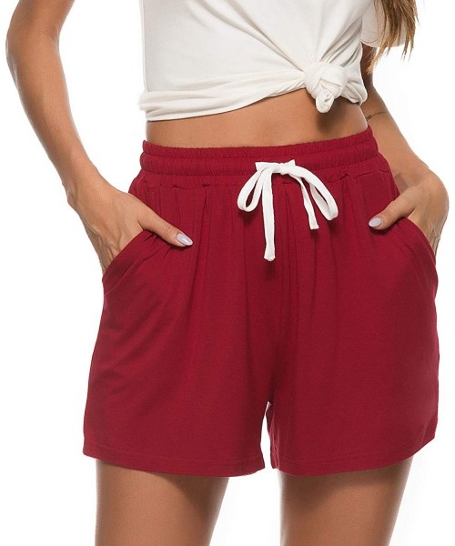 Bottoms Women's Pajama Short Bottoms Cotton Sleeping Striped Shorts for Sleep Gym Running - Wine Red-solid - CF198CYOZZM