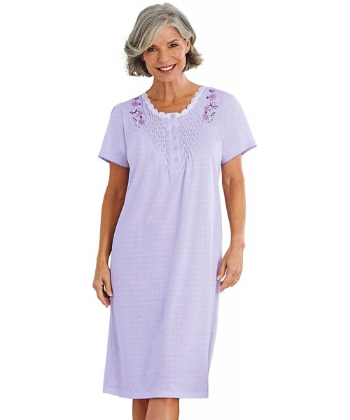 Nightgowns & Sleepshirts Smock Embroidered Nightgown - Lavender - C819CK0QODC