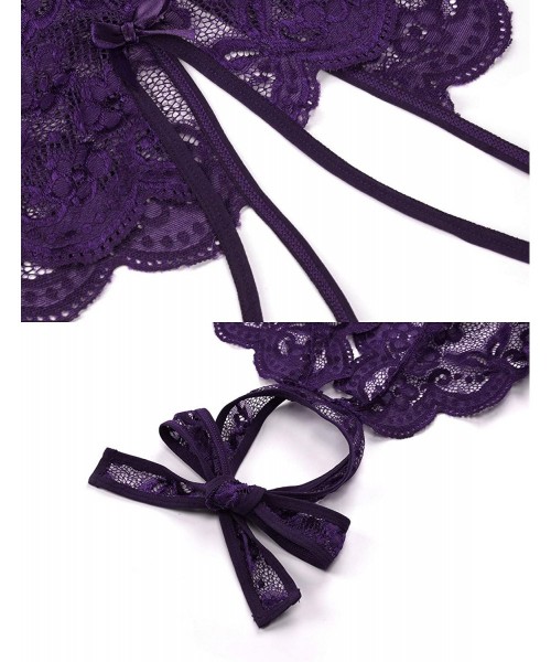 Baby Dolls & Chemises Women Teddy Lingerie Lace Halter Babydoll Bodysuit Lingerie - Purple - CP192QMRA0S
