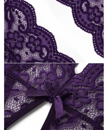 Baby Dolls & Chemises Women Teddy Lingerie Lace Halter Babydoll Bodysuit Lingerie - Purple - CP192QMRA0S