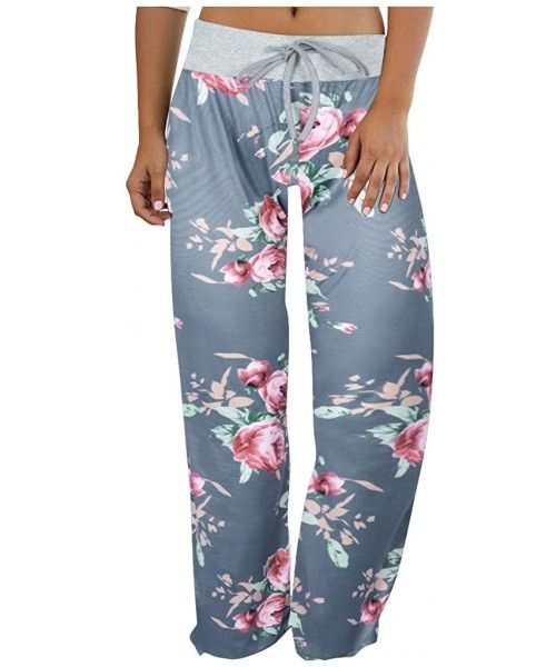 Bottoms Women Stretch Floral Print Yoga Pants Comfy Drawstring Palazzo Wide Leg Lounge Pants - P-gray - C5196ULSSNC