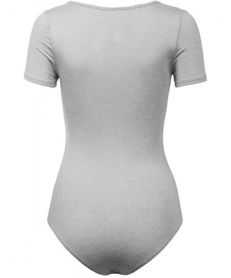 Shapewear Womens Round Neck Short Sleeve Bodysuit Leotard Made in USA - 782_heather_grey - CF18OE6H8HQ