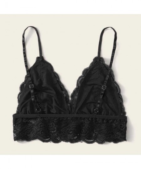 Bras Women Floral Lace Bralette Padded Breathable Sexy Racerback Lace Bra Wirefree Bra Lingerie Crop Top - Black - CY196QYSUHR