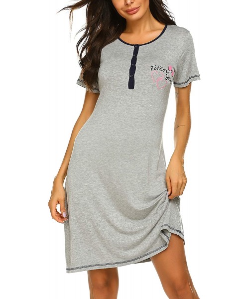 Nightgowns & Sleepshirts Sleep Shirts Womens Nightgowns Cotton Sleepwear Printed Short Sleeve Nightshirt Loungewear - Light G...