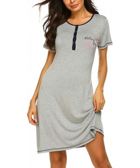 Nightgowns & Sleepshirts Sleep Shirts Womens Nightgowns Cotton Sleepwear Printed Short Sleeve Nightshirt Loungewear - Light G...