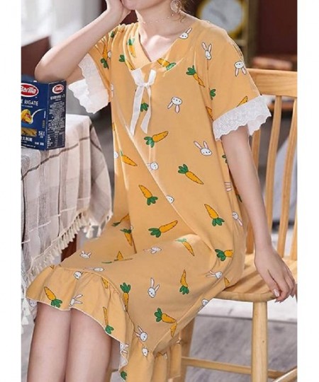 Nightgowns & Sleepshirts Womens Sleep Baggy Ruffle Short Sleeve Homewear Lace Dress Floral Plus Size Stitching Cute Nightgown...