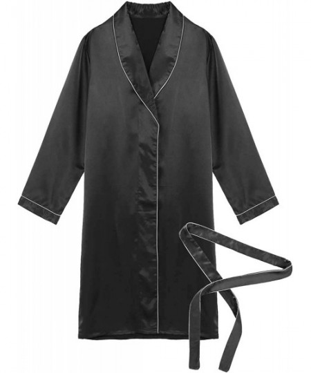 Robes Men's Satin Bathrobe Nightgown Casual Kimono Robe Loungewear Sleepwear Silk Bathrobes - Black - C61993XK3R2