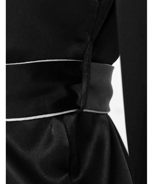 Robes Men's Satin Bathrobe Nightgown Casual Kimono Robe Loungewear Sleepwear Silk Bathrobes - Black - C61993XK3R2