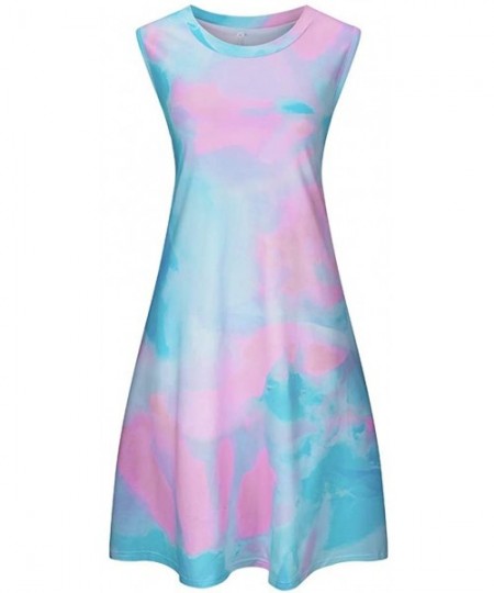 Nightgowns & Sleepshirts Women's Summer Casual T Shirt Dresses Short Sleeve Swing Dress Tie Dye Sleeveless Dress - Blue - C11...