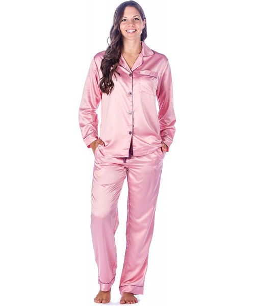Sets Womens Premium Satin Pajama Sleepwear Set (Regular Fit) - Pink - C111MU5I38L