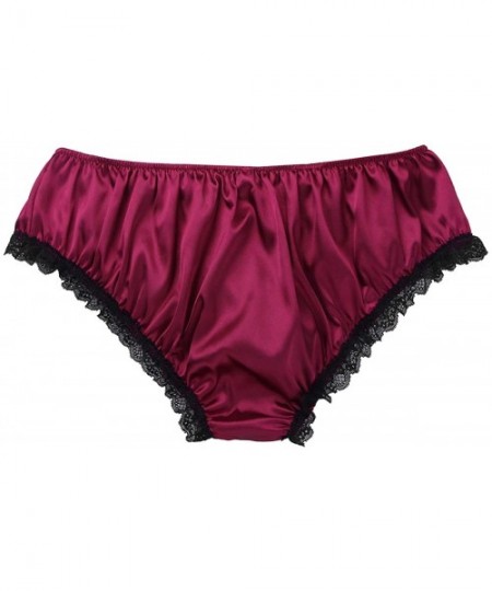 Briefs Men's Sissy Lingerie Satin Ruffled Floral Lace Bikini Briefs Girly Maid Panties Underwear - Wine Red - CV18RKC0X7Y