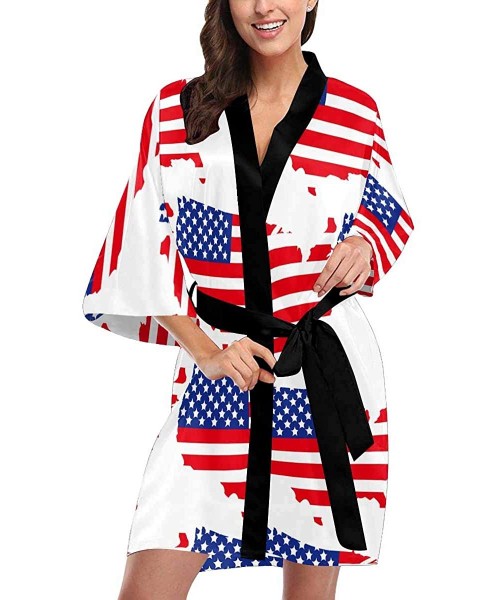 Robes Custom American Flag Pattern Women Kimono Robes Beach Cover Up for Parties Wedding (XS-2XL) - Multi 4 - C7194S52RWD