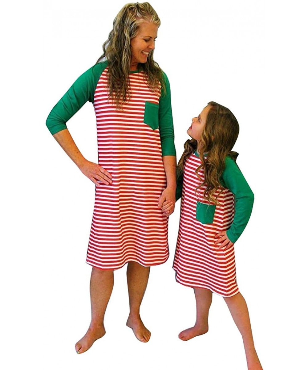 Nightgowns & Sleepshirts Christmas Casual Mother Daughter Winter Red Striped Maxi Dress Family Matching Pajamas Nightgown Dre...